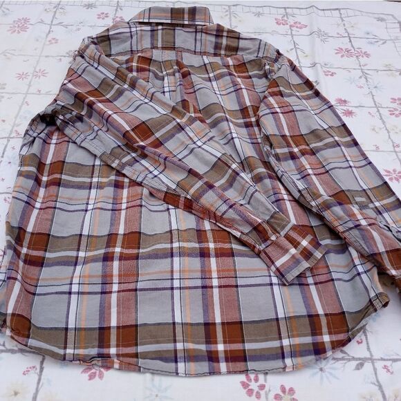 Eddie Bauer Classic Fit Plaid Gray Brown Longsleev - Picture 7 of 9